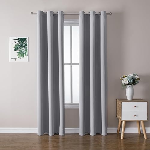 Miniatura 181 de ChrisDowa - Cortinas blackout con ojales para habitación y sala, juego de 2 paneles de cortinas con aislamiento térmico, gris oscuro, 42 x 63