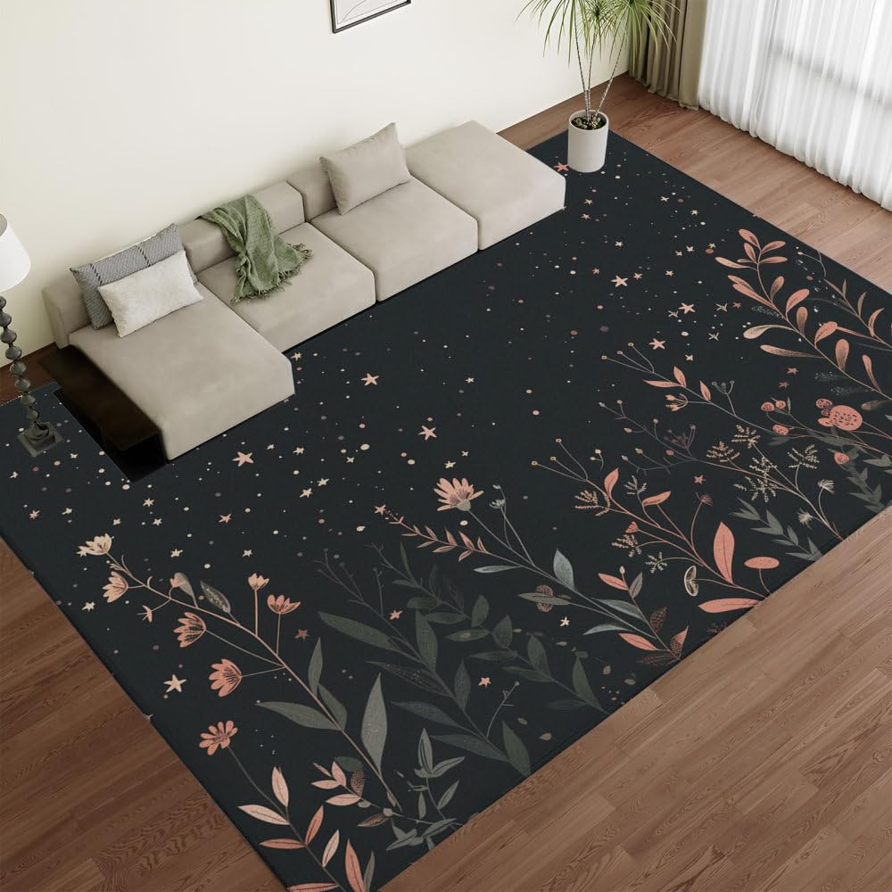Tapis esthétique étoiles et fleurs grand format lavable haute qualité