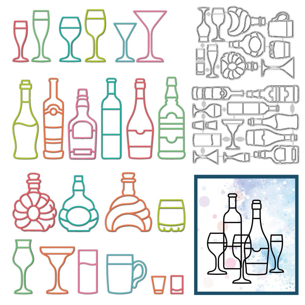 Line Art Wine Bottle Cutting Dies for Card Making, Frame Dies Carbon Steel Cut Die Border Stencils Scrapbooking Embossing Template for DIY Paper Craft Photo Album Card Journals Decoration