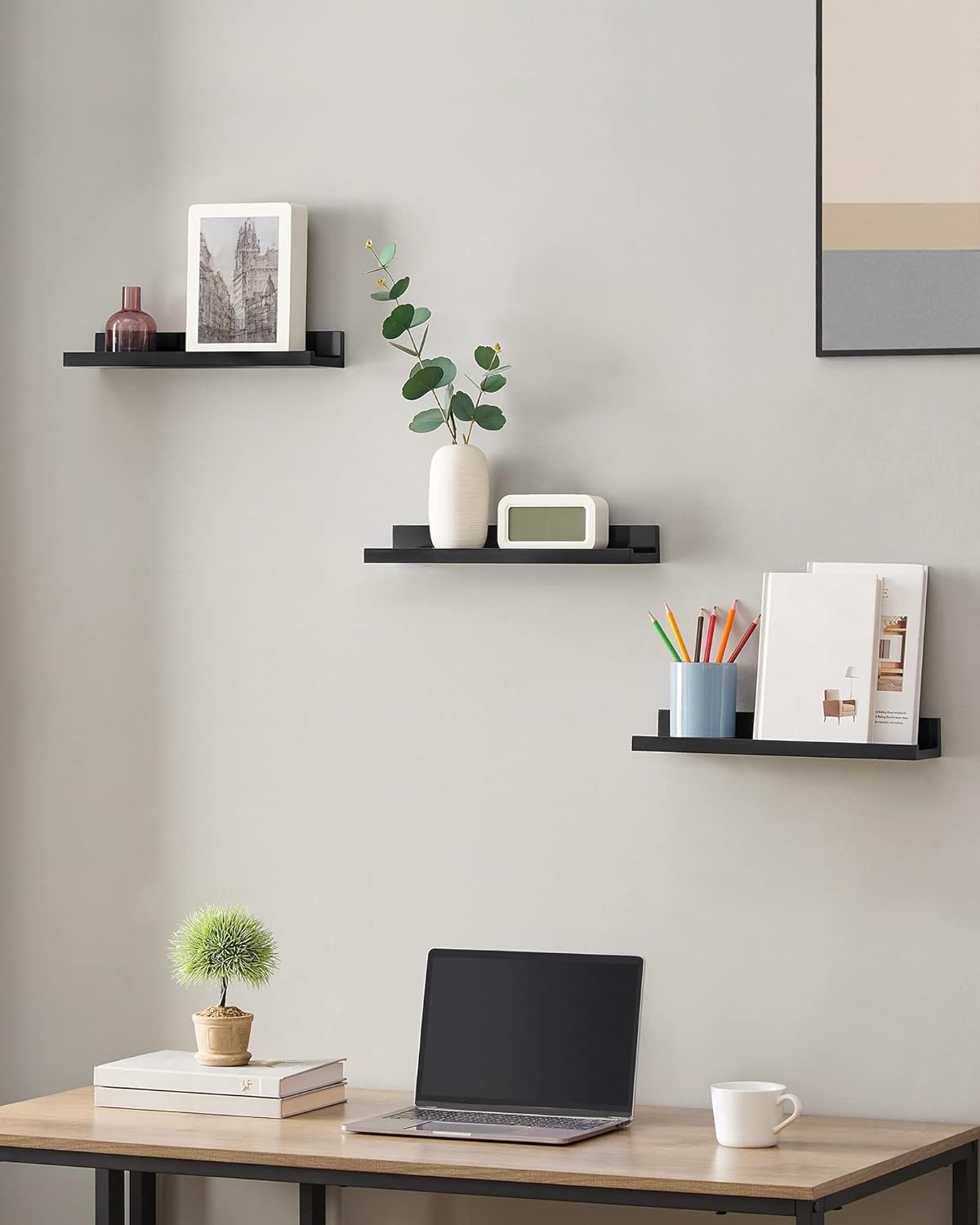 SONGMICS Floating Shelves, Set of 3, Black