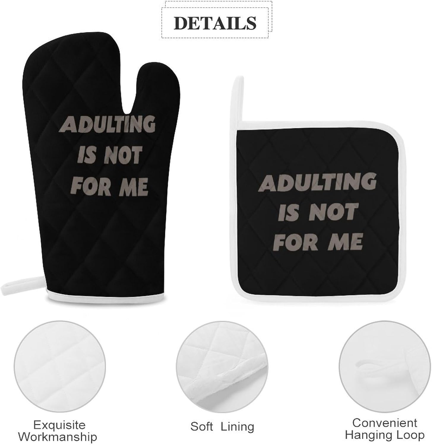 Adult is Not for Me Oven Mitts and Pot Holders 4Pcs Set Heat Resistant Cooking Mitts Hot Pads