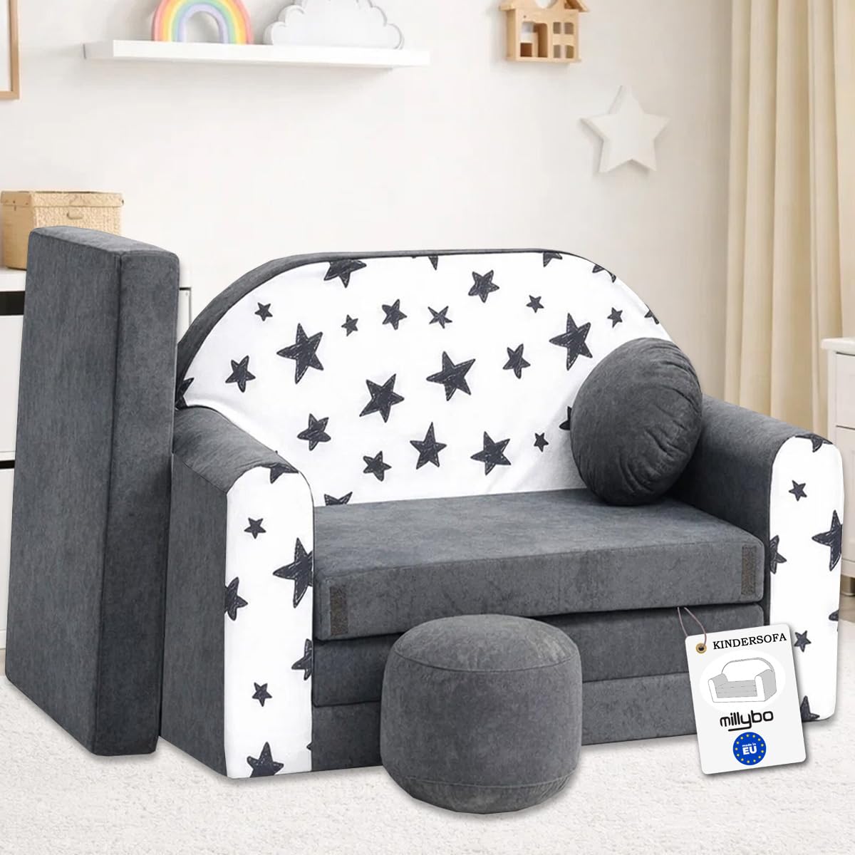 Kindersofa Kinder Couch mit Schlaffunktion ausklappbar 3in1 Kinder Sofa Spielsofa mit Bettfunktion Mädchen Jungen Sitzsack Minisofa Schlafsofa Kinderzimmer Schlafsessel (AC1)