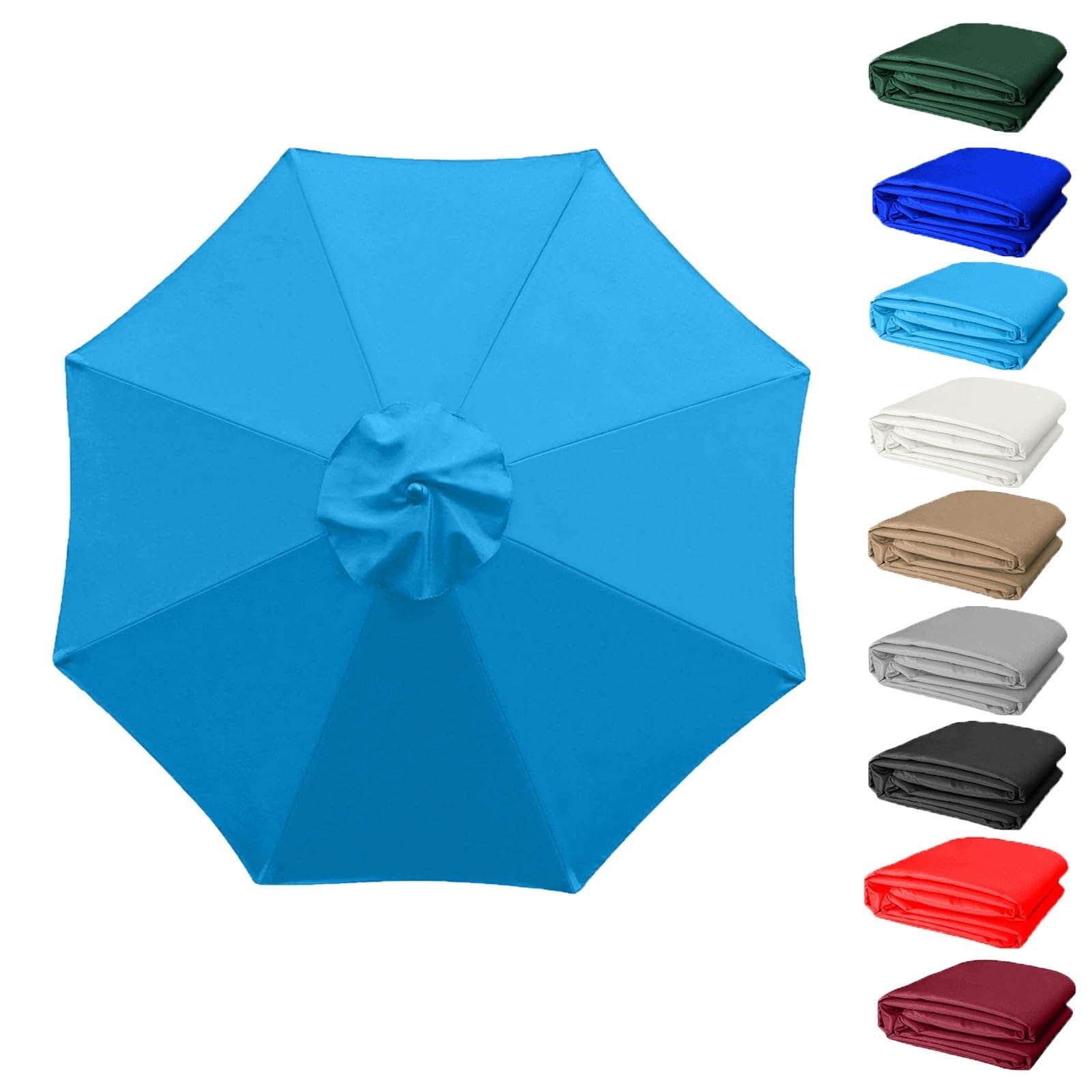 QIQVIV Umbrella Replacement Cloth 6 Arms/8 Arms Replacement Parasol Canopy, Garden Parasol Canopy Cover Replacement Parasol Fabric Cover, 200/270/300cm Canopy(Light blue,(6Rib) 3.0m/118in)