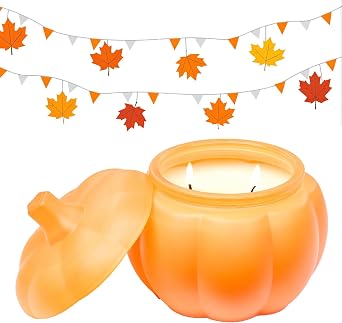 M&SENSE Pumpkin Shaped Soy Candle, 14.5-Oz 85-Hour Burn Time, Cinnamon Pumpkin Scented Candle for Fall, Halloween & Thanksgiving Candle Home Decor