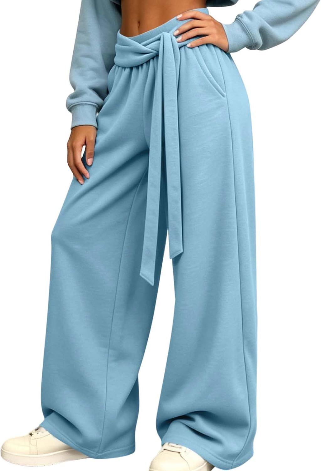 Womens Tie Knot Waist Wide Leg Pants Elastic Waist Casual Trousers