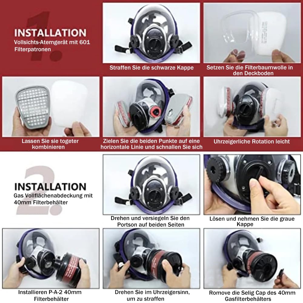 Máscara de gas, máscara completa, protección contra el polvo, supervivencia, nuclear y química, con filtro de carbón activo, protección respiratoria, polvo fino para vapores de gases, productos