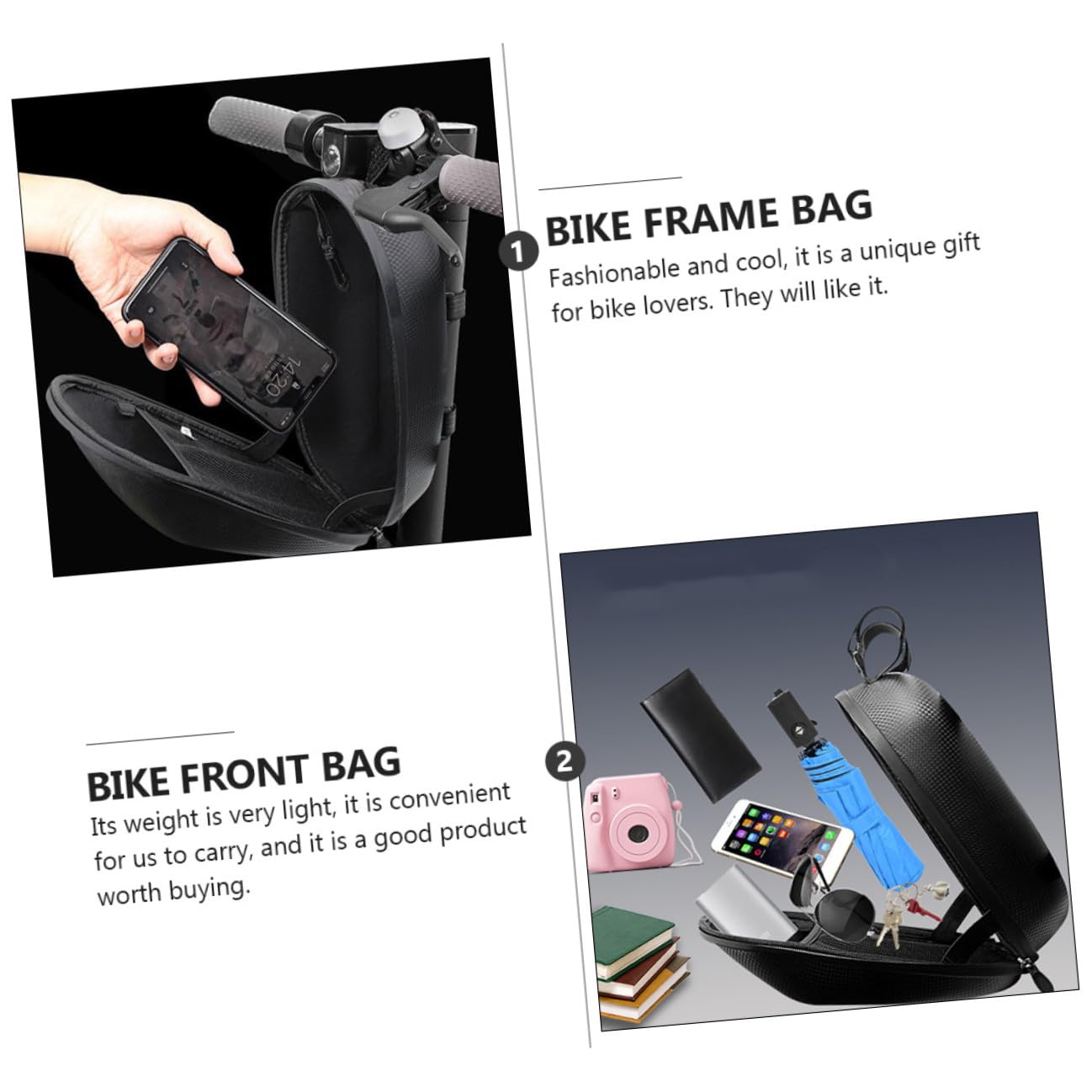 Borsa Manubrio per Bicicletta Grande Capacità 1-2l in Pvc e Eva Robusta e Resistente, Comoda da Trasportare per Uscire in Bici