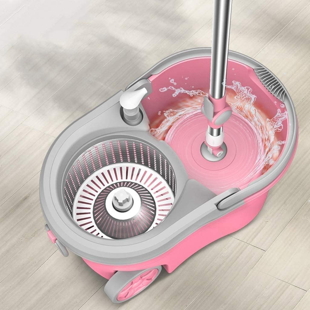 Mop Rotante 360 ° Forniture Pulizia Pavimento - Mop e Secchio Rotante in Acciaio Inossidabile con Kit Pulizia casa Pavimenti in Legno e Piastrelle Detergente con 3 Teste mop