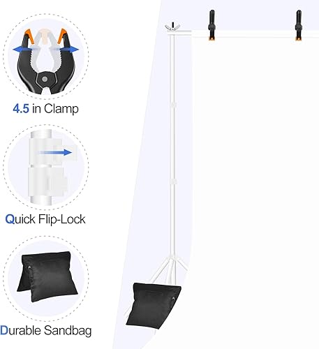 Vista 17 de EMART Soporte de fondo ajustable de 10 x 7 pies de ancho x alto, kit de soporte de fondo ajustable con 2 barras transversales, 8 abrazaderas, 2