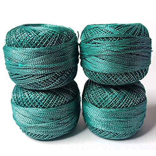 Image of Adikala Metallic Cotton Tatting Shuttle,Crochet Dori Balls for Knitting, Weaving, Embroidery and Craft Making (Set of 4)- 100GMS (Teal Blue)