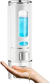 Seifenspender Wandmontage, 400ML Shampoo Spender für Dusche, Seifenspender Wand Manueller Druck, zur Kleben Oder Schrauben, mit Sichtfenster, für Badezimmer, Toiletten und Küchen (Weiß)