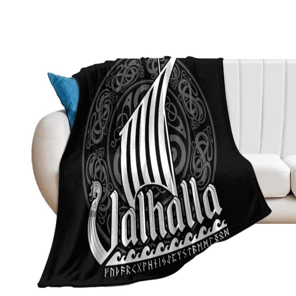 Nibaba Men's Multicoloured Viking Scandinavian Warship Valhalla Blanket Fuzzy Throws, Soft Blankets For Wo Boys Girls, Cozy Plush Comfy Microfiber Throw Blanket For Couch Sofa Bed 50X60inches (125X150cm)