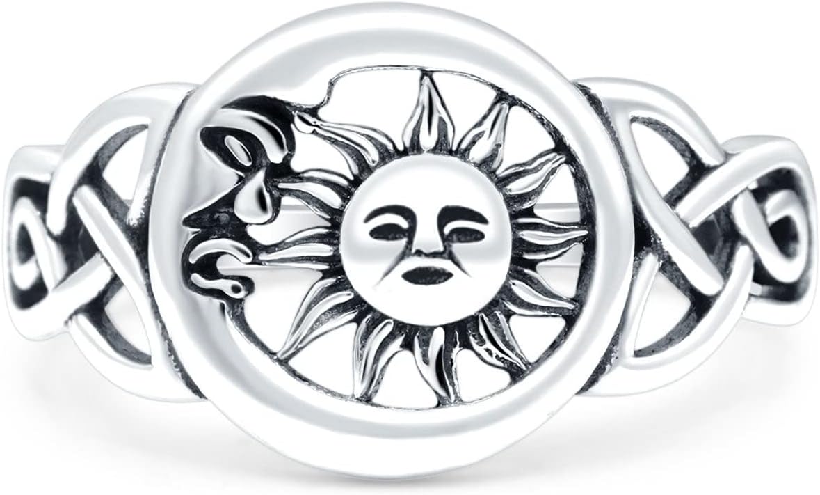 Blue Apple Co. Celtic Sun & Moon Ring Oxidized Band Solid 925 Sterling Silver Thumb Ring (11mm)