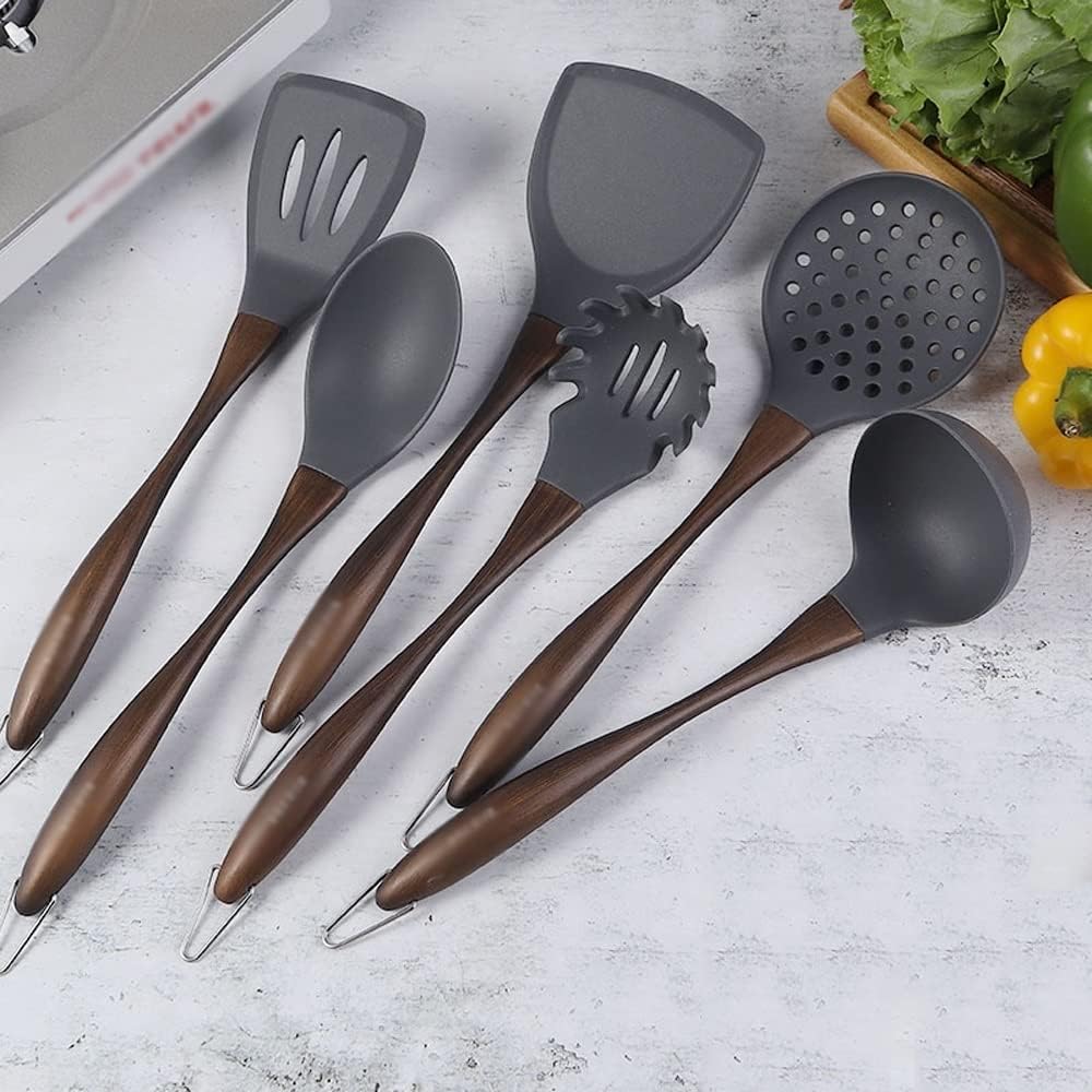 6 Piece Silicone Kitchen Utensil Set, Cooking Utensils Set, Non-Stick Silicone Cooking Utensils, Heat Resistant 446°F Cookware Utensil Set, Kitchen Utensils Set with Holder