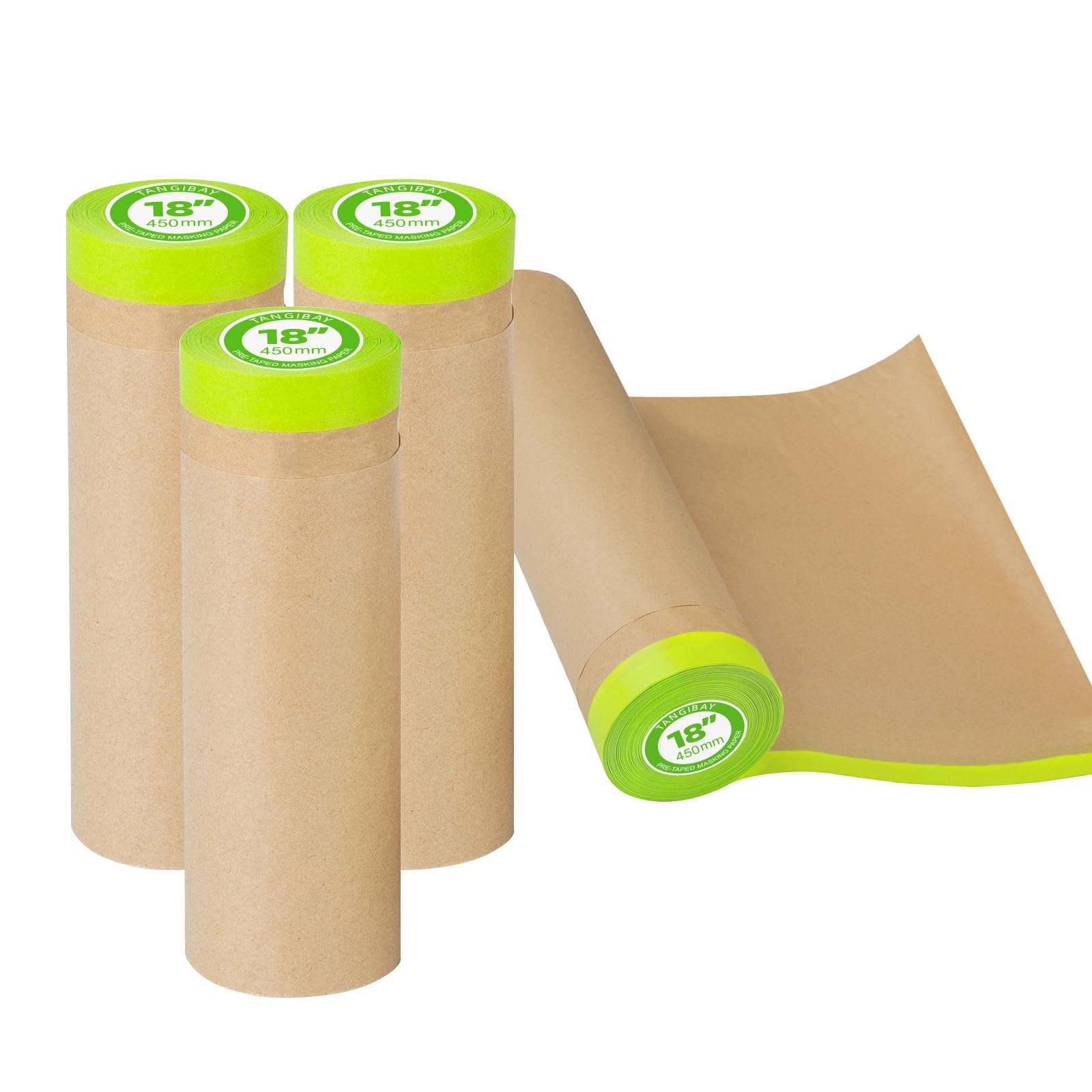 Papel de enmascarar precintado para pintar, cinta adhesiva de 18 pulgadas x 50 pies, rollo de papel protector adhesivo de pintura para cubrir zócalos, marcos, automóviles y carrocería de automóviles