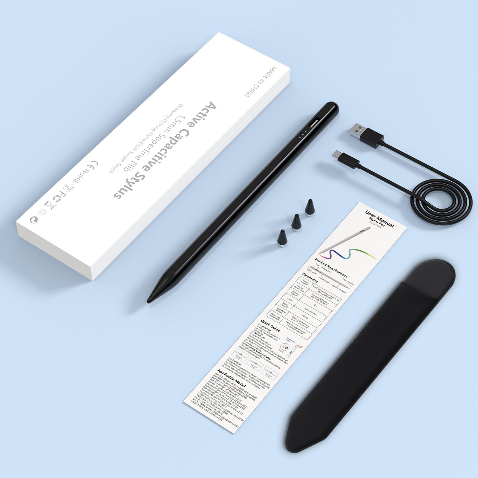 Stylet Capacitif Universel Compatible avec Lenovo, Samsung, Huawei et Mi Tablette, Noir