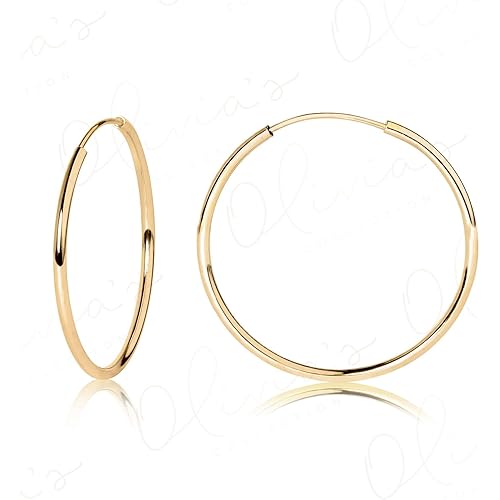 Olivia's Collection 14k White or Yellow Gold Lightweight Endless Hoop Earrings (10-20mm) True 1.0mm width. Piercing to Lobe, Upper-Lobe for a Woman, Man, Teens