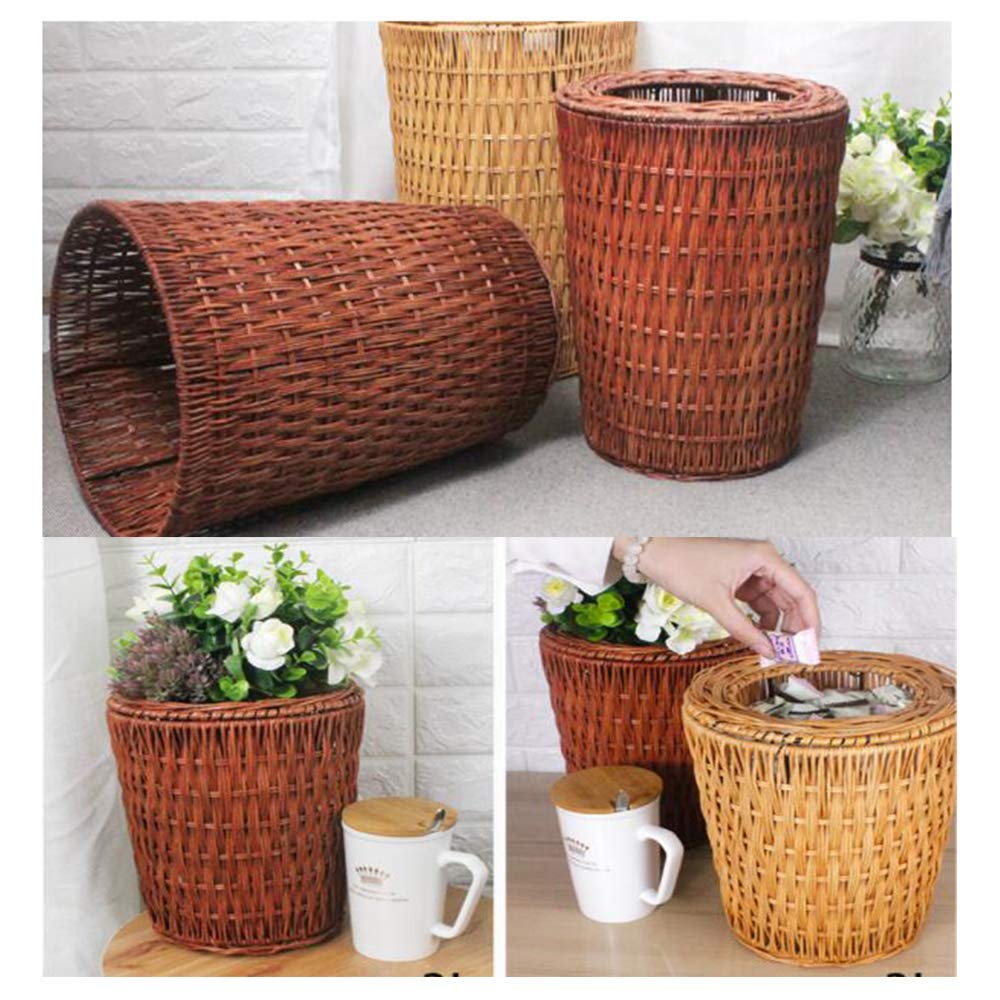 Cestino Per Spazzatura In Rattan Naturale - 28x25x25 Cm, Per Bagno, Cucina, Soggiorno, Design Rustico Ed Elegante - 5