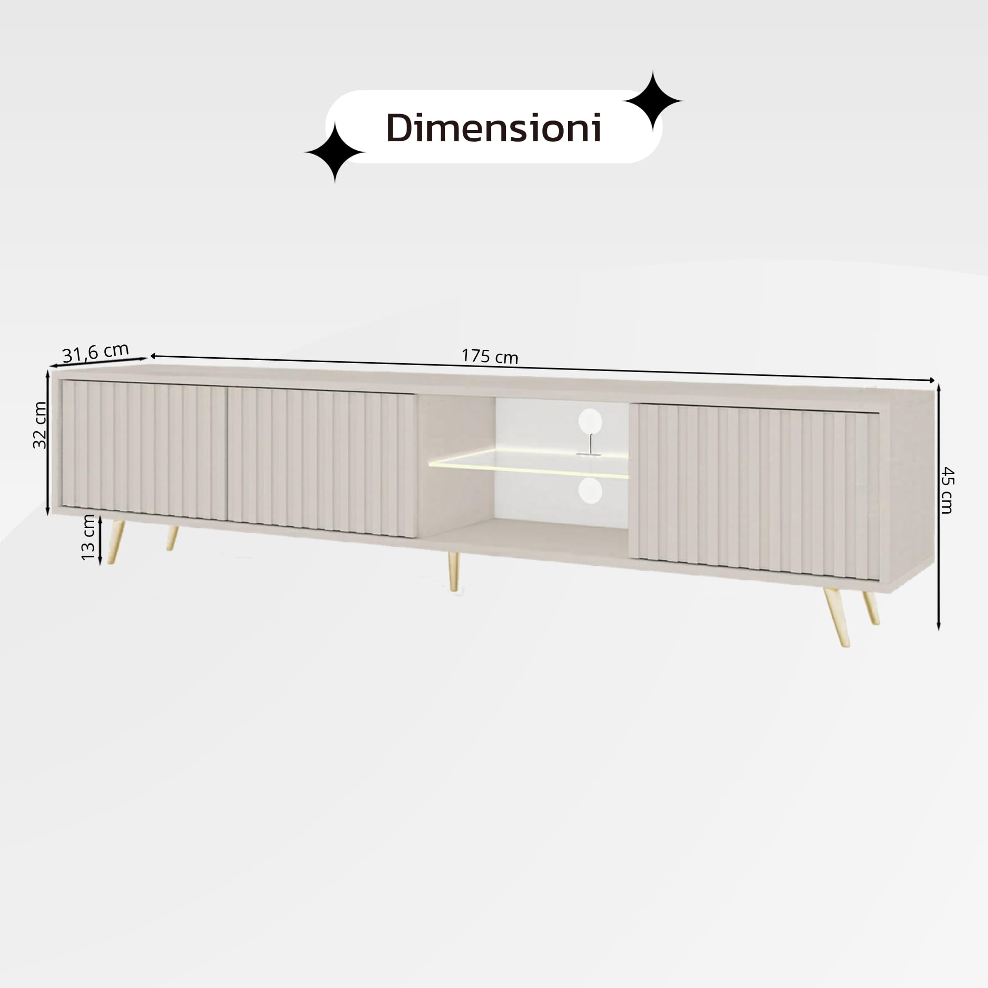 Selsey Mobile TV Mobile Porta TV Con Piedini Dorati 175 cm A Doghe Beige Grigio Bello