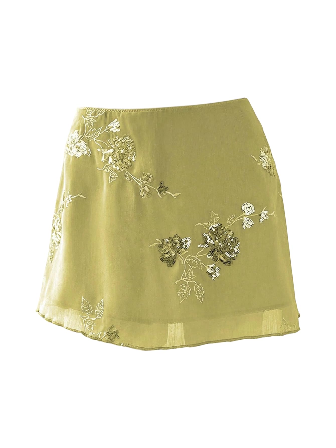 SweatyRocks Womens Plus Size Sequin Skirts Floral Embroidery Mesh Y2K A Line Mini Skirt