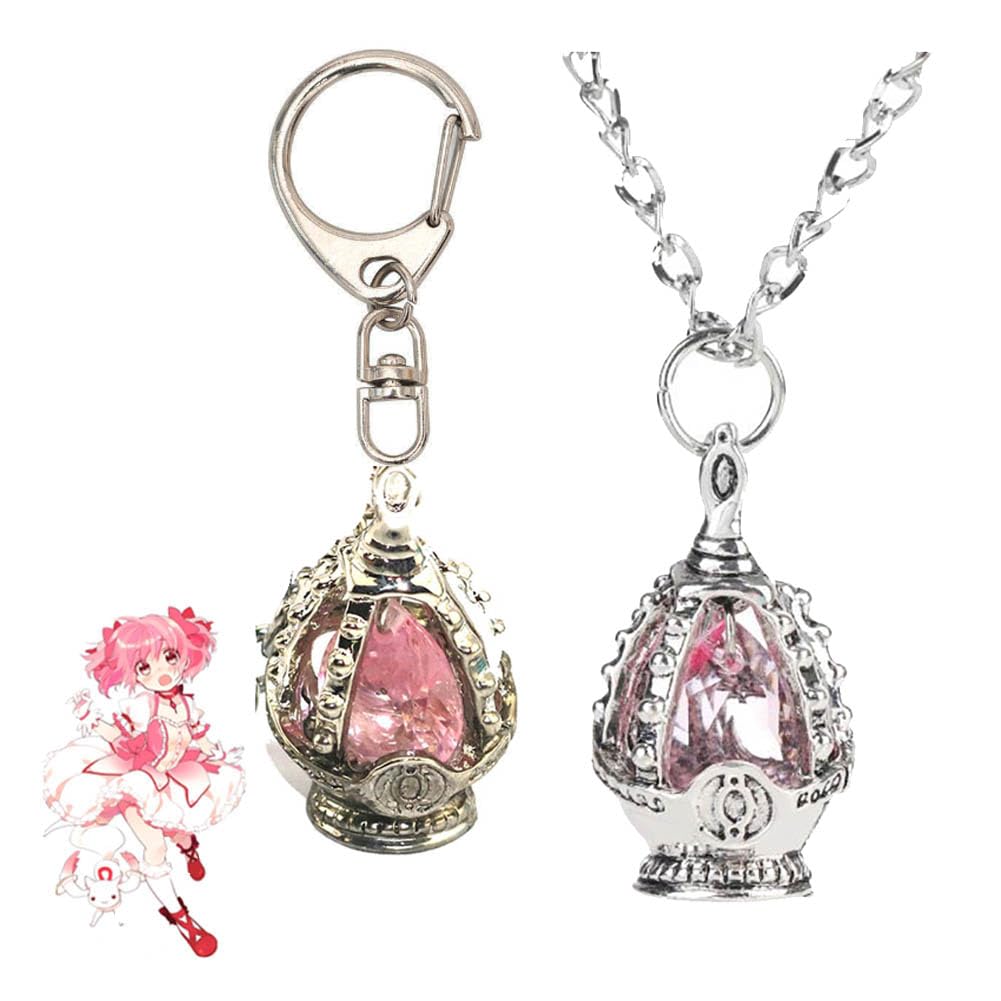 Madoka Magica Collana Portachiavi 2 Pcs, Anime Figure Kaname Madoka Cosplay Necklace Keychain Accessories, Madoka Magica Soul Gem Ciondolo Cinque Colori Gioiello