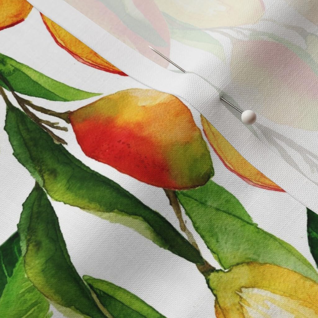 Spoonflower Fabric - Watercolor Mango Tropical Fruit Colorful Summer Bright Mangoes Yellow Printed on Petal Signature Cotton Fabric Fat Quarter - Sewing Quilting Apparel Crafts Decor