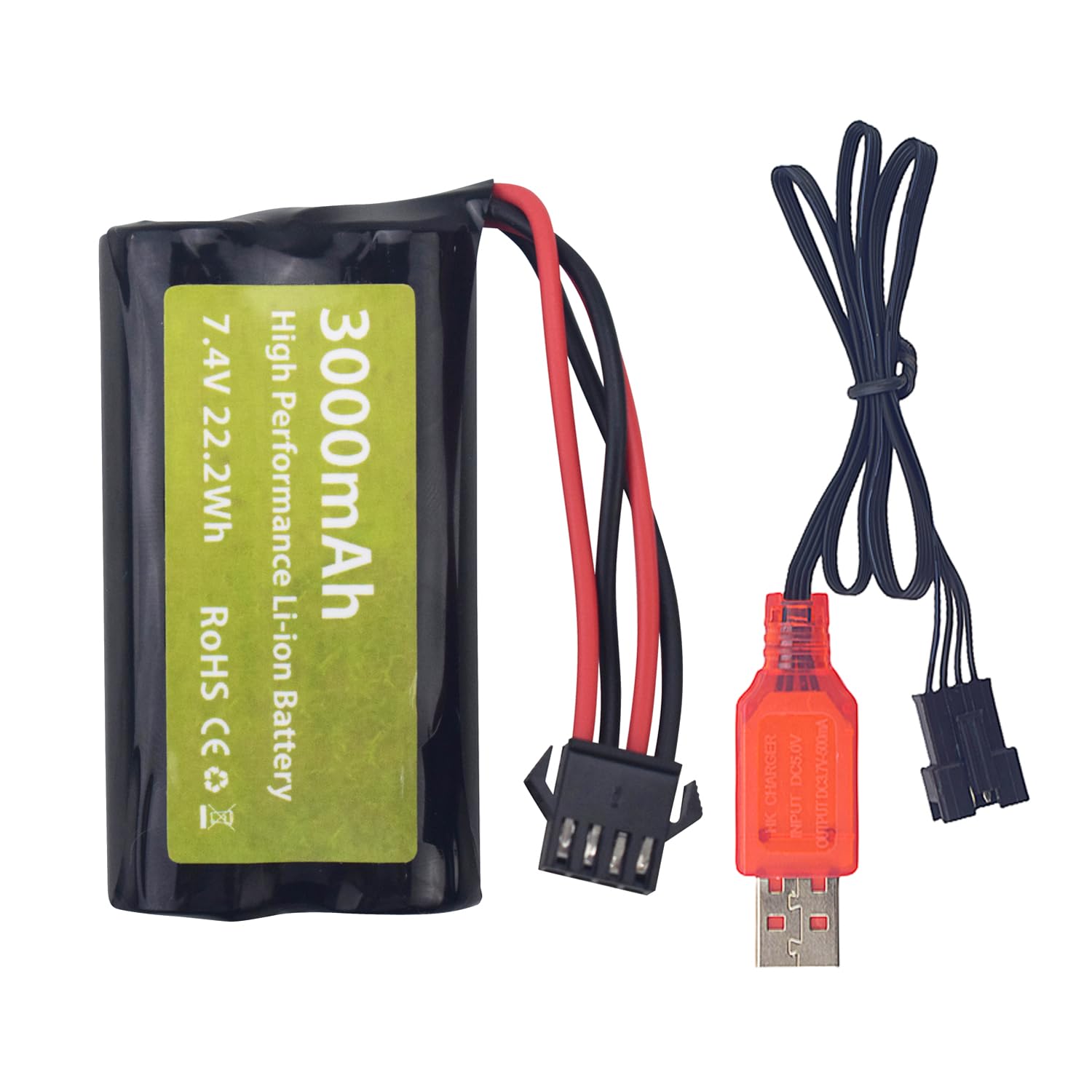 Batería 7.4V 3000mAh 15C Con Cargador USB Para Coches RC, Barcos Y Drones – Conector SM-4P, Ideal Para EC08, DE85 Y Modelos De Alta Velocidad