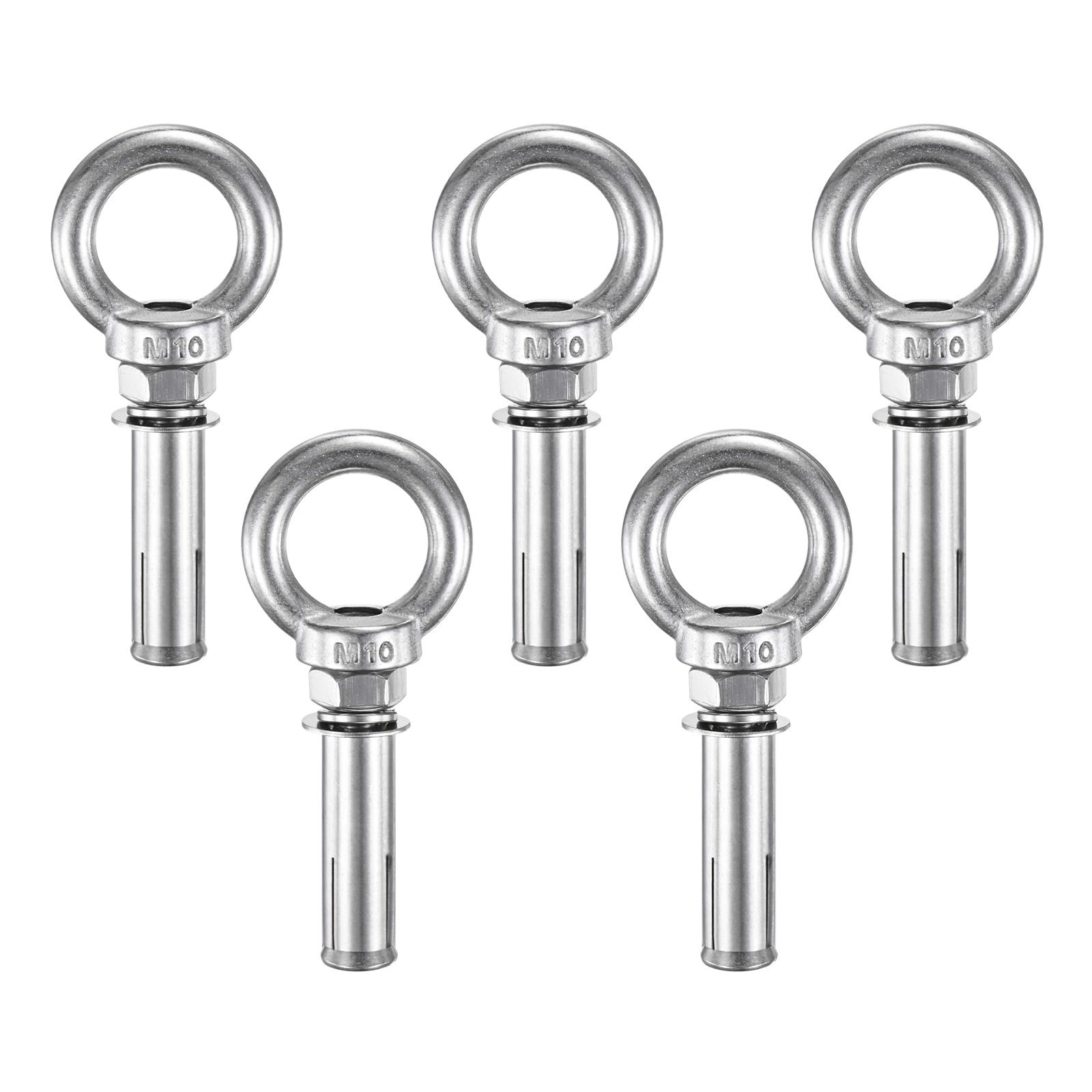 M METERXITY 5-Pack Concrete Anchors Eye Bolt, M10x60mm 304 Stainless Steel Wall Concrete Brick Anchor Expansion Bolts Fastener Screw for Shade Sails/Clothesline/Fences, Shoulder Eyebolt — image 1