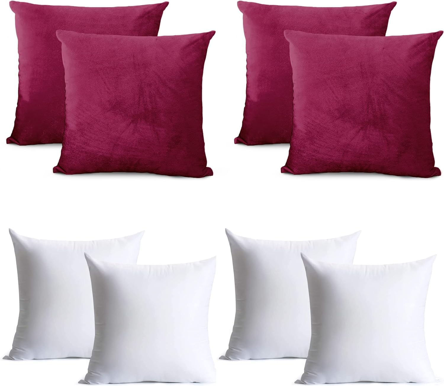 Oxford Homeware Burgundy Velvet Cushion Covers 45Cm X 45Cm (Pack Of 4) Cushions With Covers Included – Decorative Cushions For Living Room Sofa Bedroom With Invisible Zipper, 18'' X 18''
