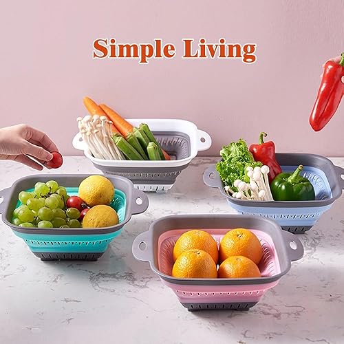 Miniatura 10 de Colador plegable de 2 piezas, sin BPA, colador de pasta con asa, coladores de silicona y coladores de alimentos, colador de verduras y frutas,
