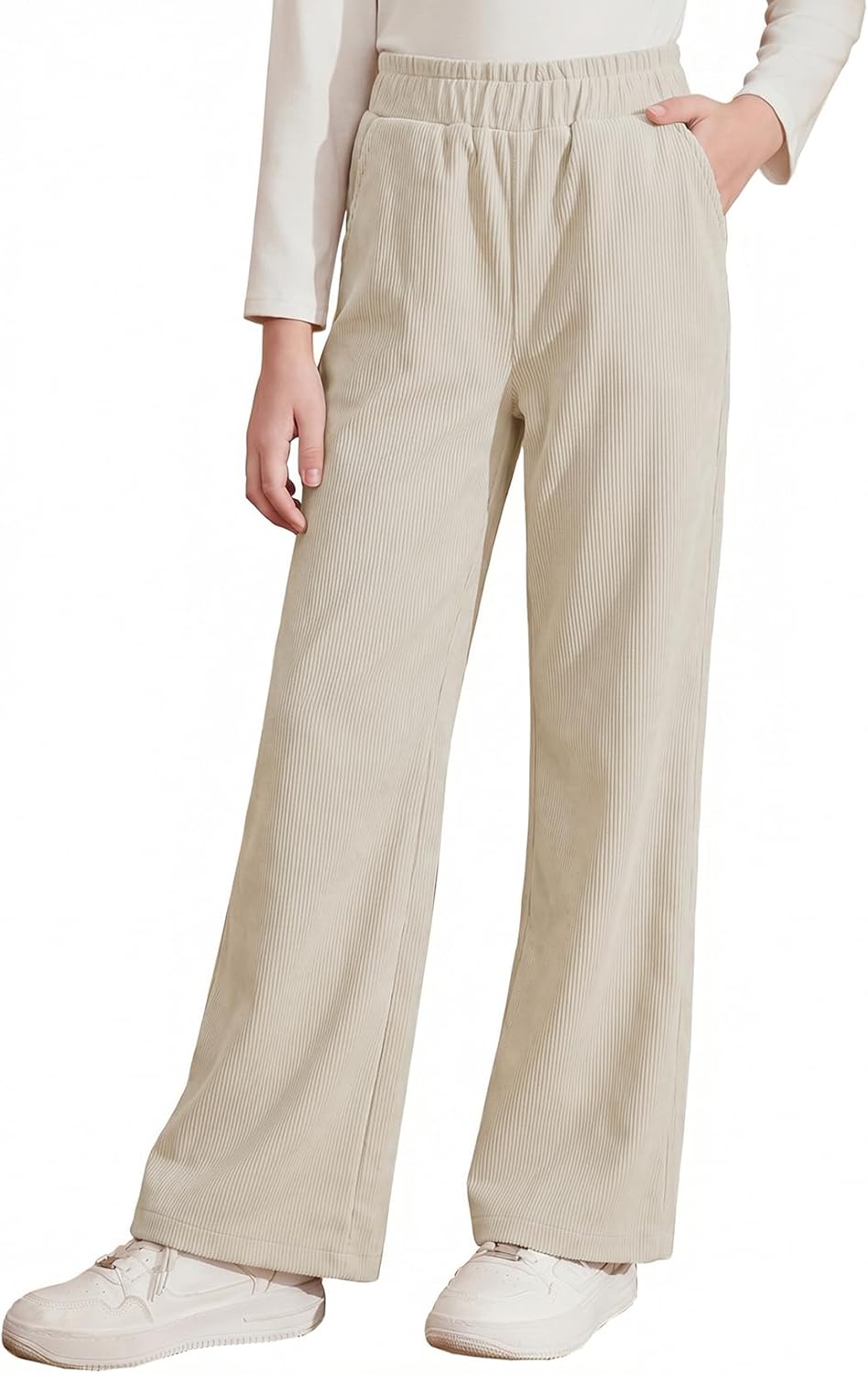 blibean Girls Corduroy Uniform School Pants with Elastic Waistband Size 6-15 Years
