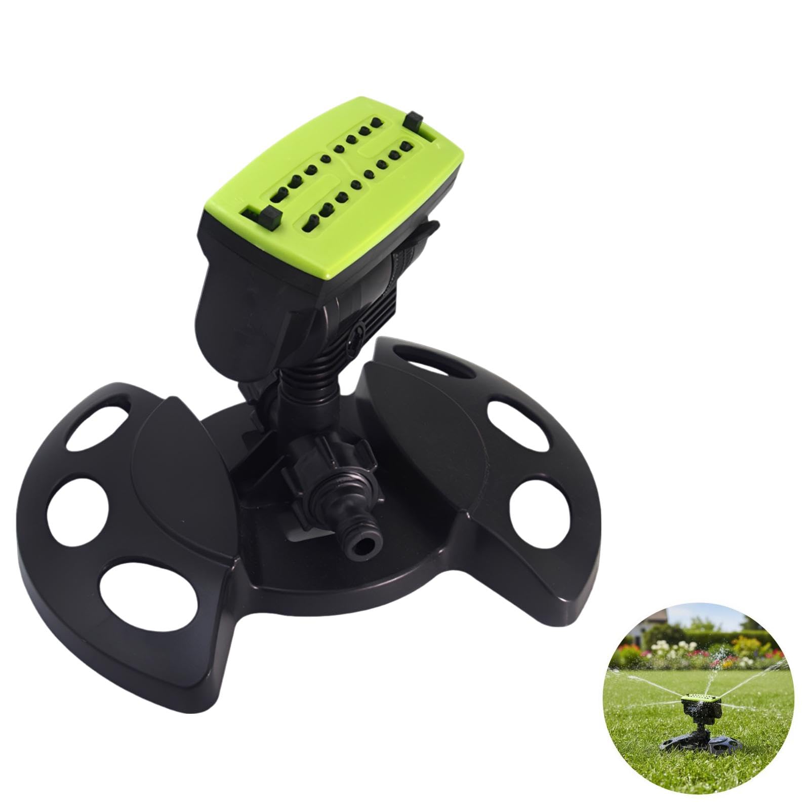 Oszillierender Turm-Sprinkler, 16-Düsen Sprüher aus ABS-Kunststoff für Rasen und Garten, Verstellbarer Drehkopf für gleichmäßige Abdeckung, 25,1 x 20,1 x 11,4 cm, sparsame Bewässerung