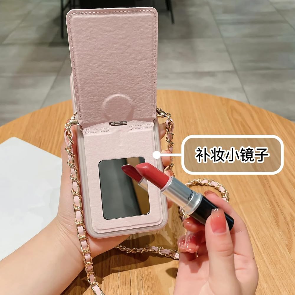 z damskim lustrem do makijażu etui na karty pasujące do iPhone 15 Pro Max 14 13 12 11 odpinany pasek na ramię etui na telefon, różowy, do iPhone 14 Pro