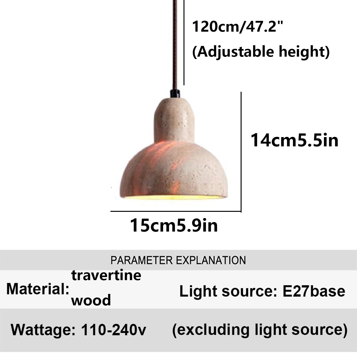 Lampadario semicircolare con luci sospese in travertino in stile cinese