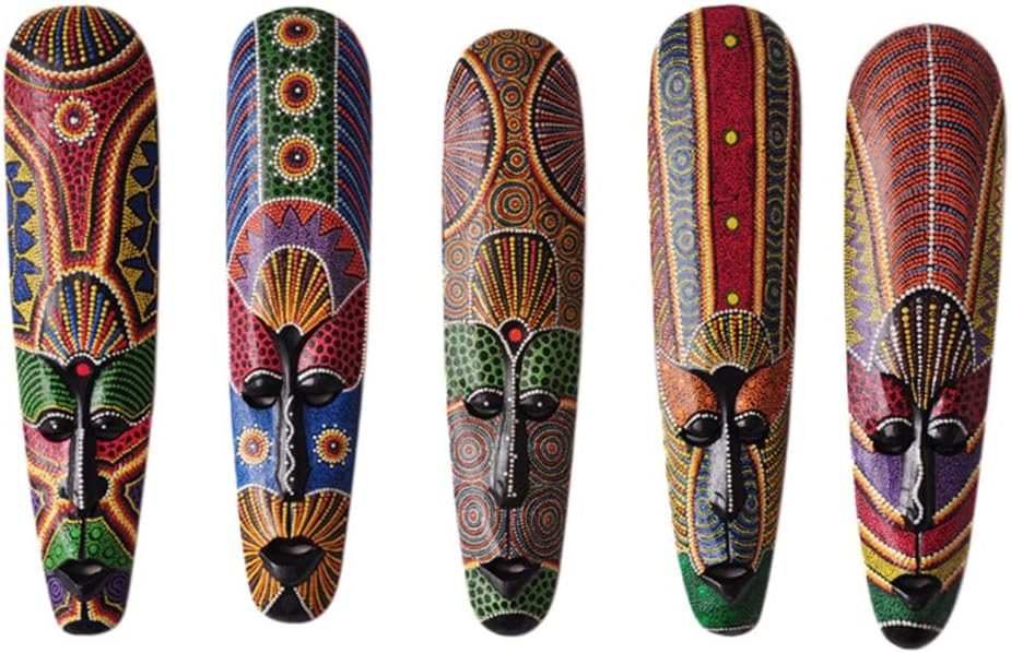 Dasing African Mask Aboriginal Style Wooden Mask Wall Hanging Solid Wood Carving Painted Wall Decor Bar Home Decorations African Totem Mask