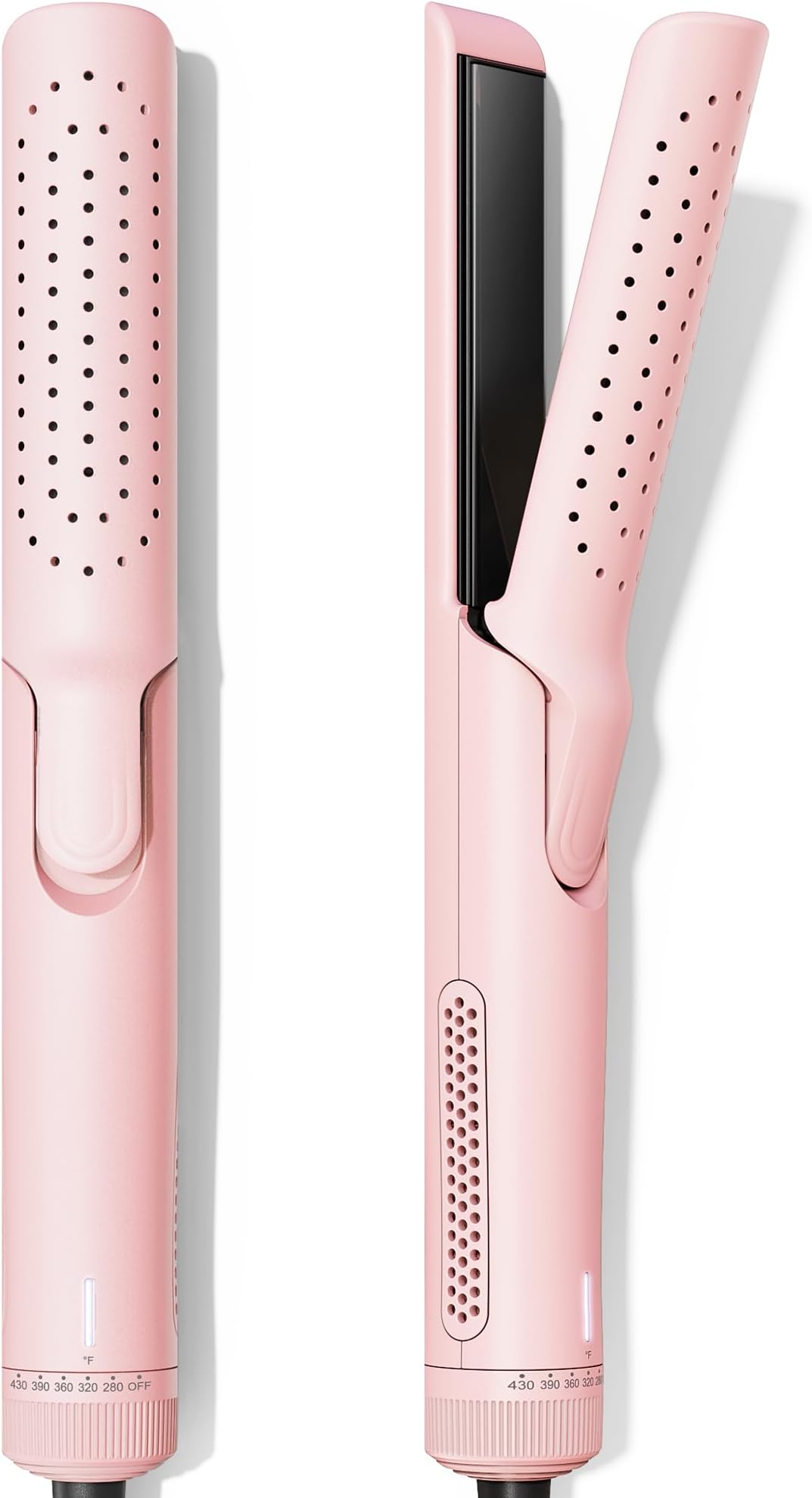 VAVOOVPro Airflow Styler Curling Iron with 360° Vented Cool Air for Long-Lasting Curls, 1 Inch Hair Straightener and Curler 2 in 1, Dual Voltage, Adjustable Temps, Pink