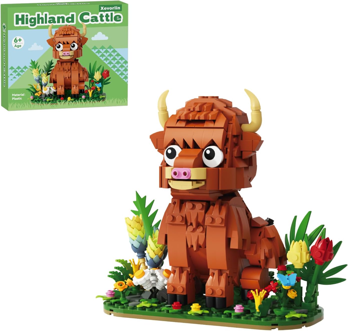 Highland Cow Building Set, STEM Scottish Cattle Brick Model Kit