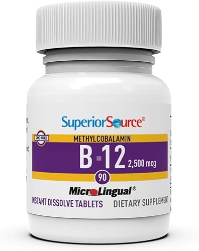 Miniatura 4 de Superior Source No Shot Vitamina B12 Metilcobalamina 2500 mcg, tabletas microlingües de disolución rápida, 90 unidades, forma activa de B12, apoya