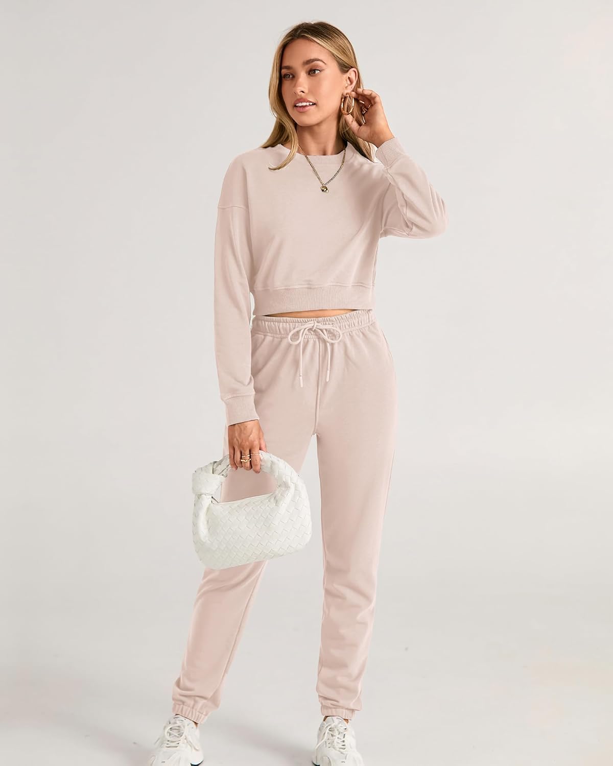 BTFBM Women 2 Piece Outfits Long Sleeve Crop Top Pullover Drawstring Pant Jogger Set Casual Sweatsuits Tracksuit Pockets - Image 5
