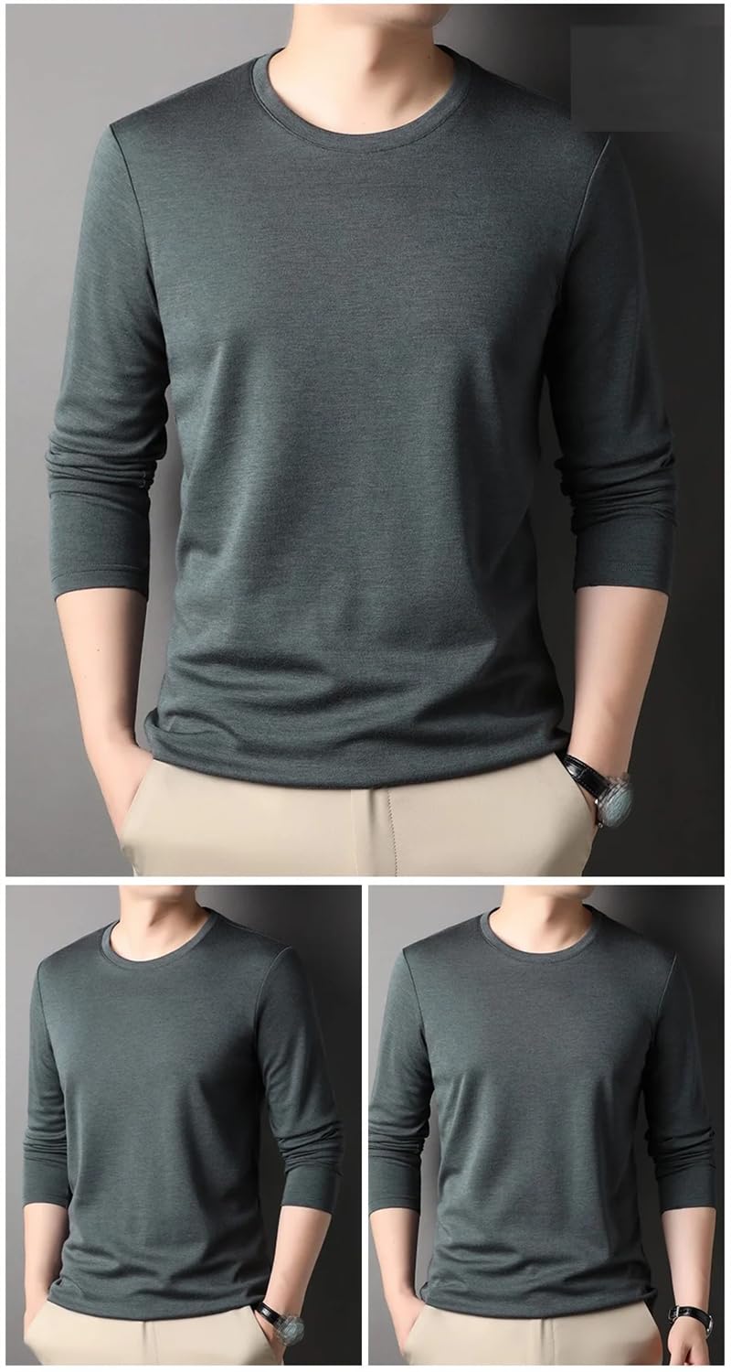 Maglietta da uomo girocollo tinta unita morbida manica lunga top casual fit basic business pullover top