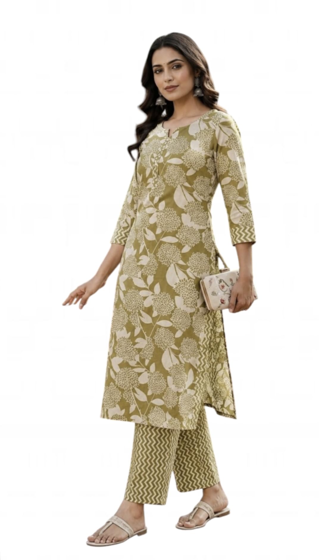 Zoya embriodry and textiles Women Olive Green Floral Printed Kurti And Pant Set-image-49