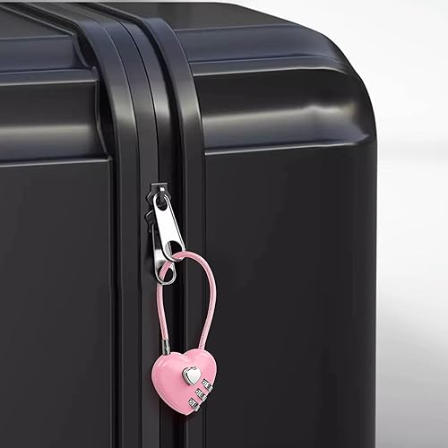 Miniatura 4 de YAODHAOD Paquete de 2 candados de combinación, 3 dígitos en forma de corazón para casillero de gimnasio escolar, cerraduras de equipaje con cable