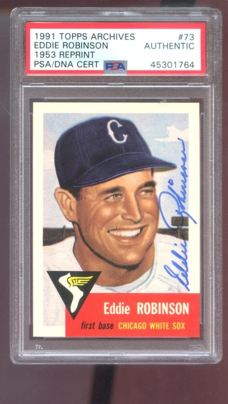 1991 Topps Archives 1953#73 Eddie Robinson Signed Autographed Autograph Auto PSA PSA/DNA COA Baseball Card
