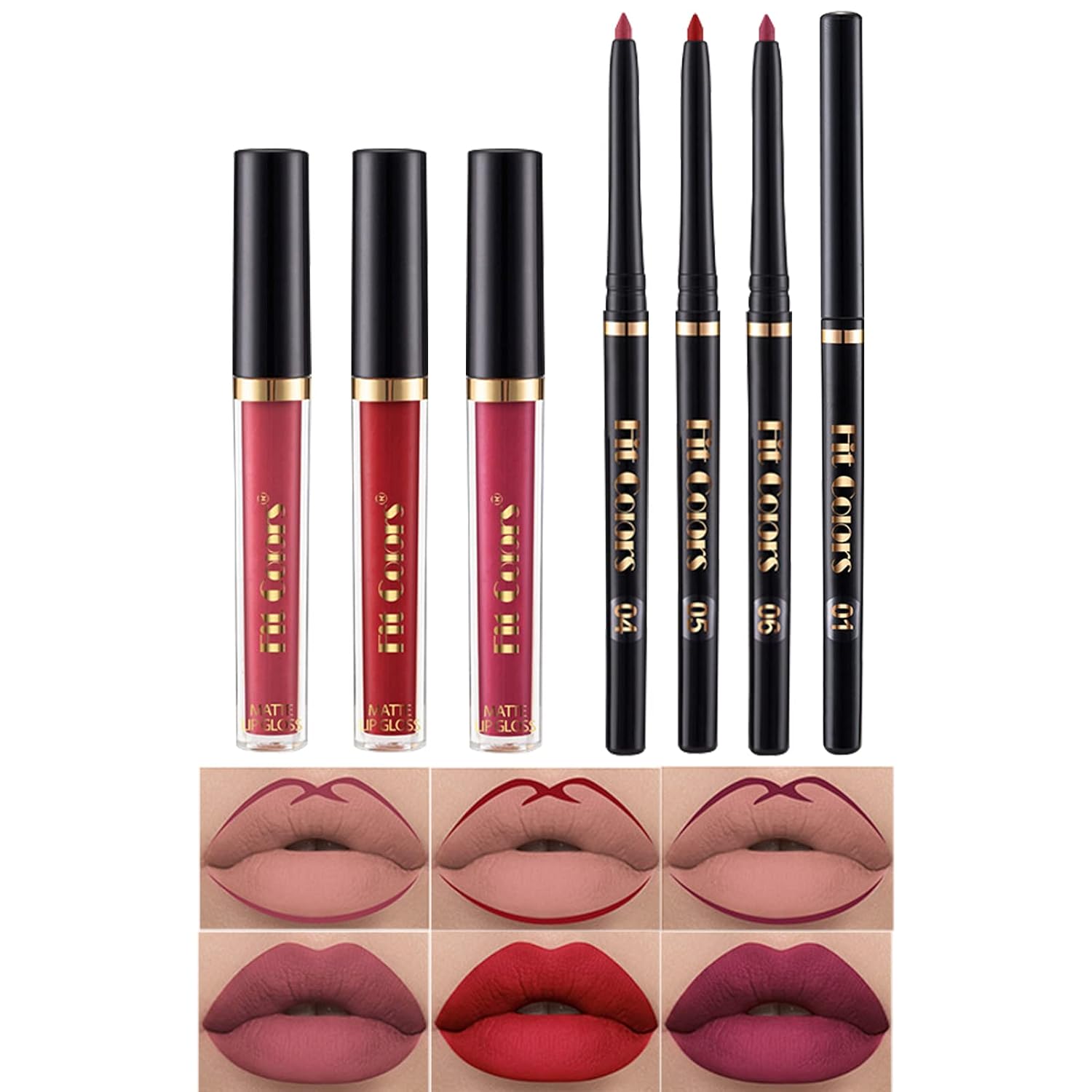 Lip Liner and Lipstick Set, 3 Velvety Matte Liquid
