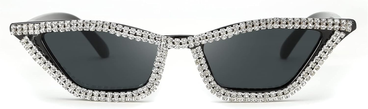 FEISEDY Small Cat Eye Sunglasses for Women Vintage Square Sparkling Crystal Trendy Retro Cateye Sunglasses B2317