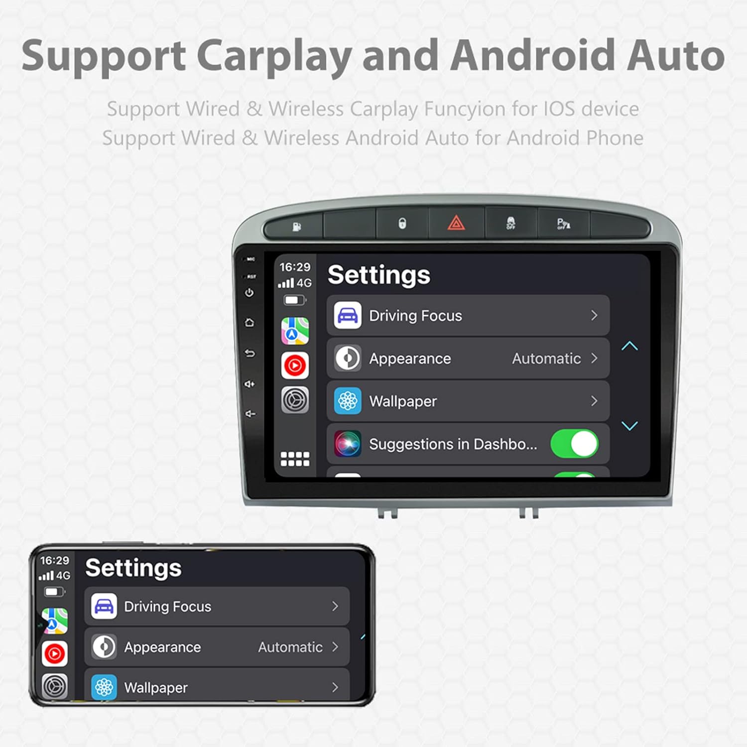 CarPlay and Android Auto settings screen