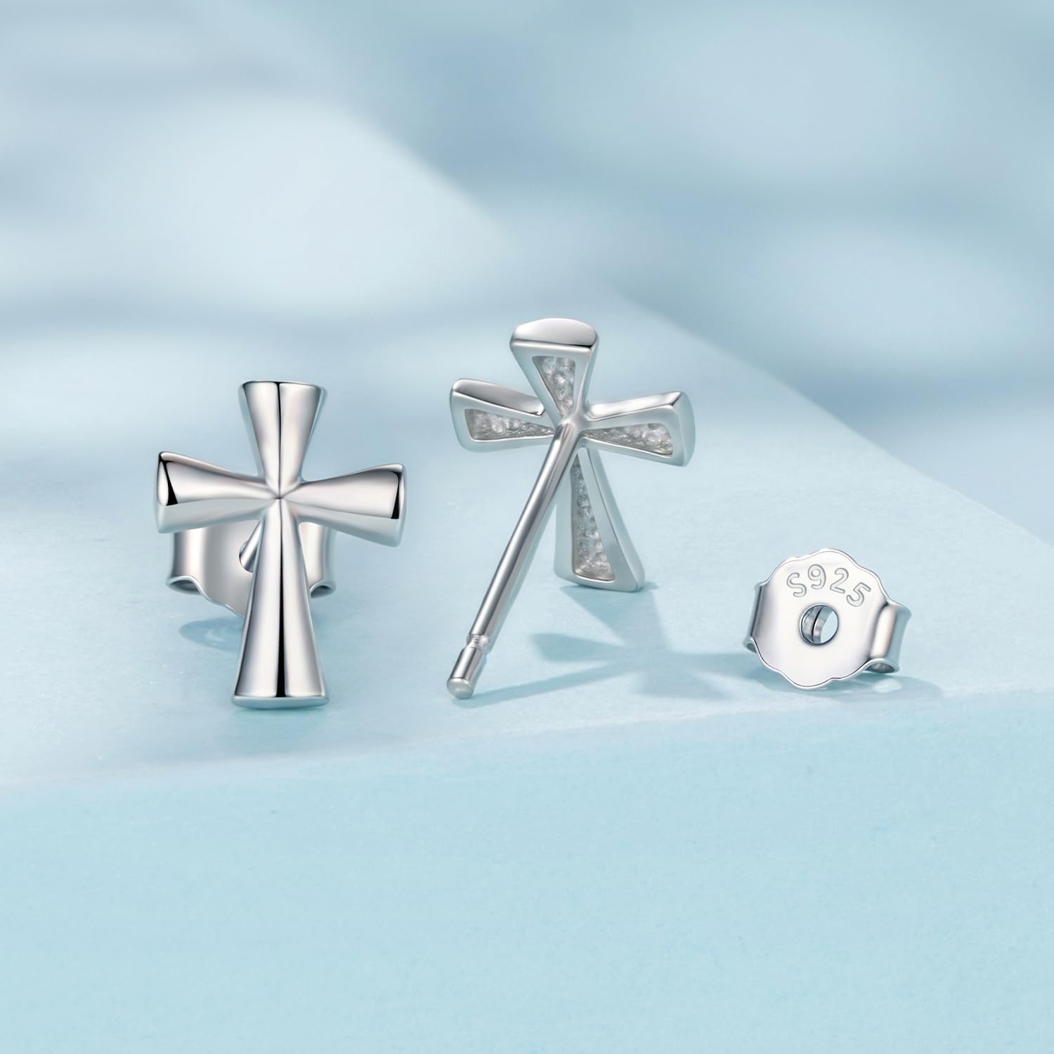 Kokoma Minimalist Cross Stud Earrings for Women, 925 Sterling Silver Vintage Small Religious Earrings Cartilage Studs for Christmas - Image 4