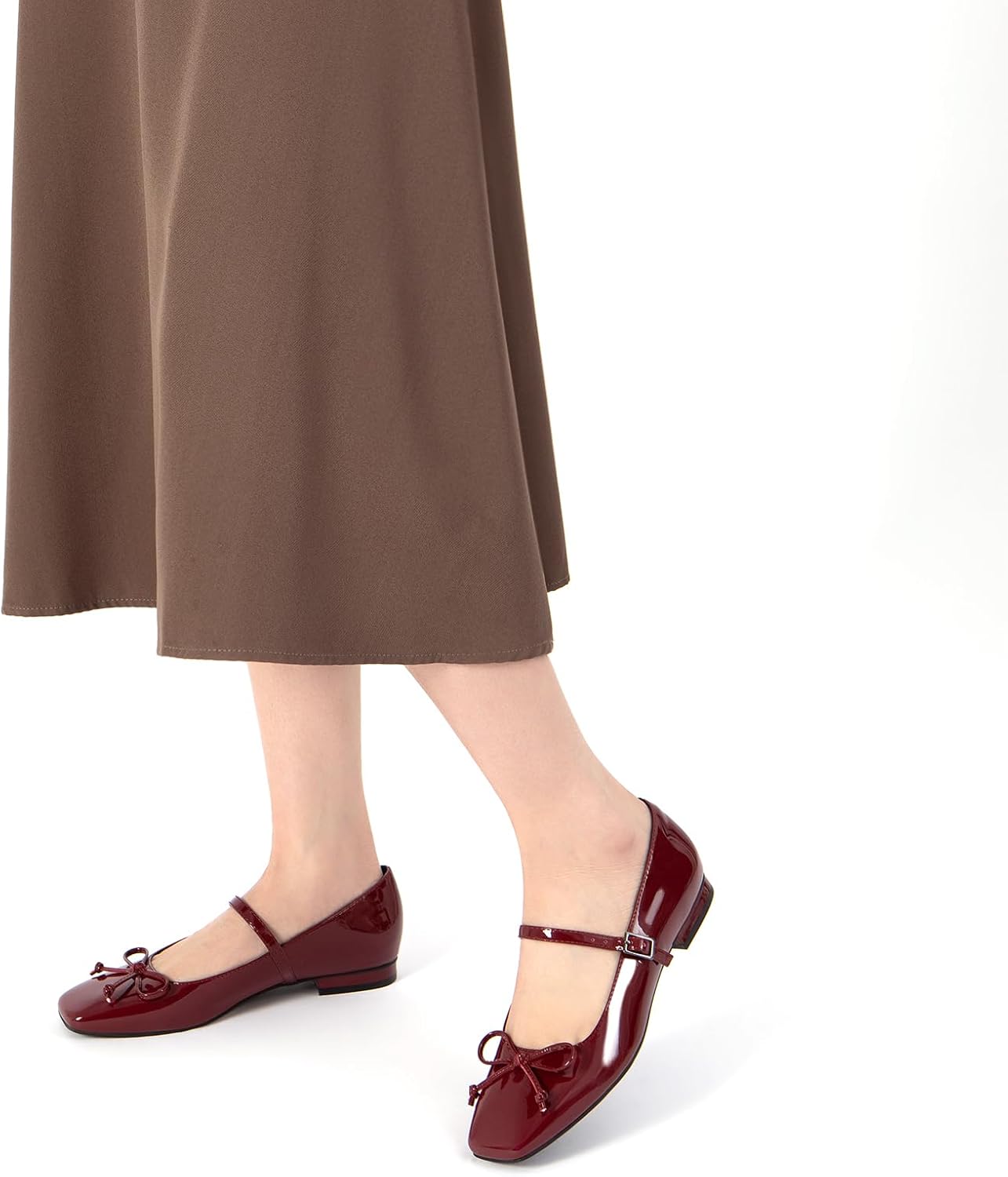 Athlefit Women's Mary Jane Flats Dressy Comfortable Square Toe Ballet Flats Shoes with Buckle Strap - Image 2