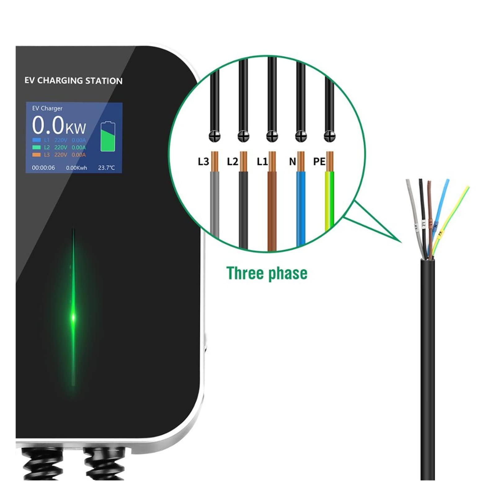 Chargeur Voiture Electrique, Station de charge de véhicule électrique du chargeur 16A EV de 3 phases avec le CEI 62196-2 de câble du type 2(16A-3Phase-11KW)