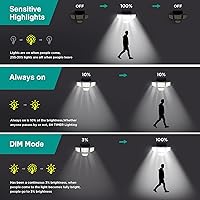 Vista 5 de Luces solares para exteriores - 3000 lúmenes, 188 LED con sensor de movimiento para exteriores, luz de seguridad de 4 cabezas, IP65 impermeable